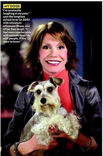 Mary Tyler Moore carrying her Schnauzer photo with her statement 