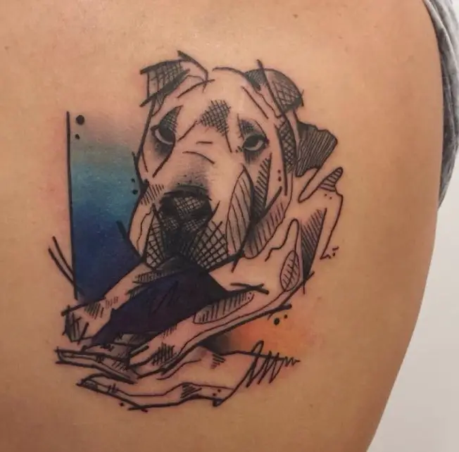 sketched Shar-Pei tattoo on the thigh