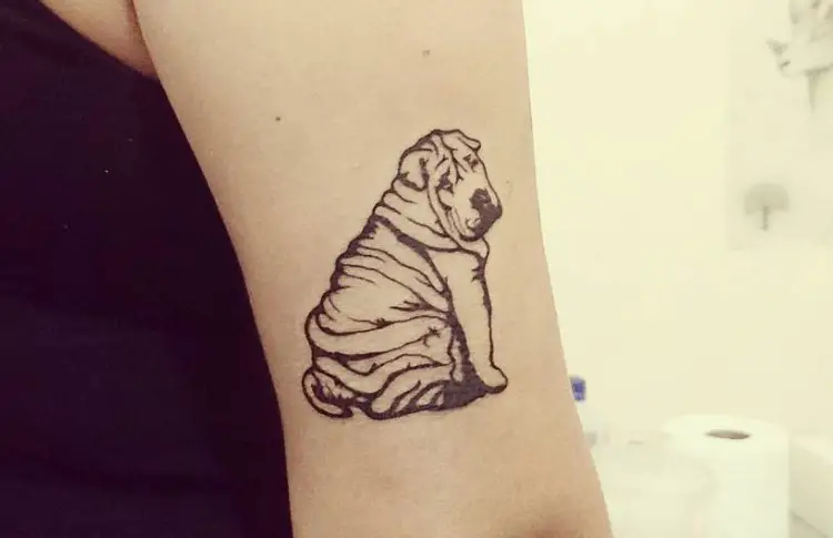 outline of a sitting Shar-Pei tattoo on the arm