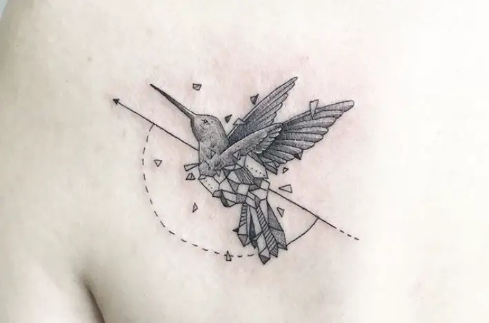 geometric Small Hummingbird Tattoo on the back