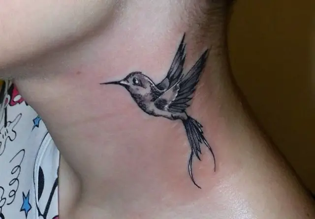 3D Small Hummingbird Tattoo on the neck