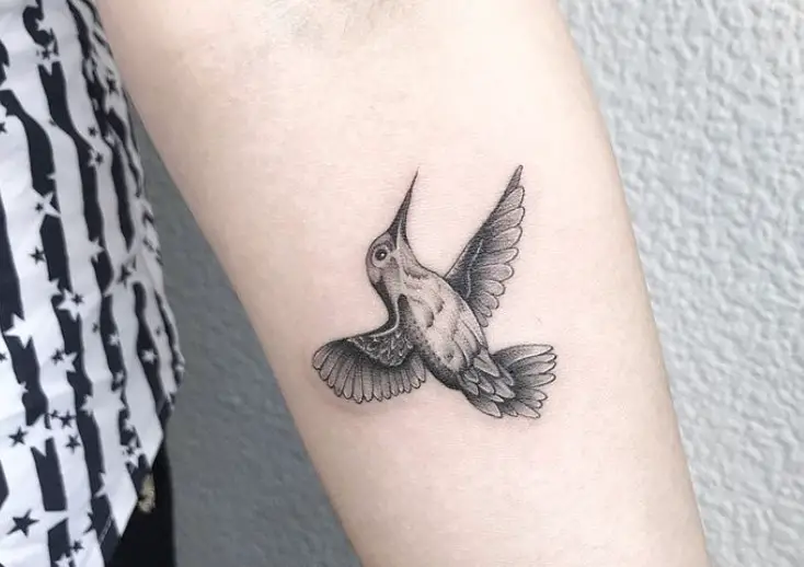 3D flying Small Hummingbird Tattoo on the forearm