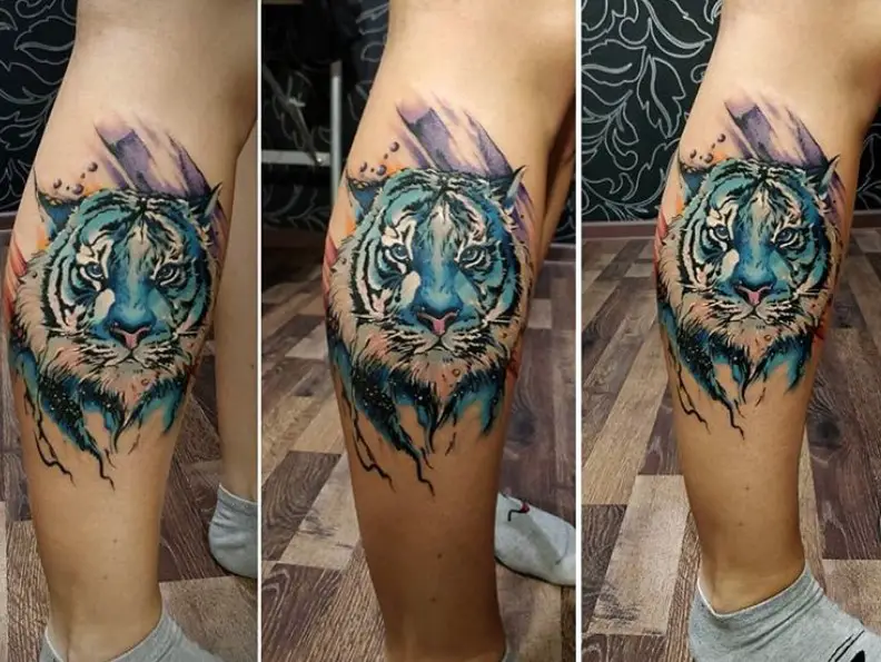 blue Tiger Tattoo on the leg