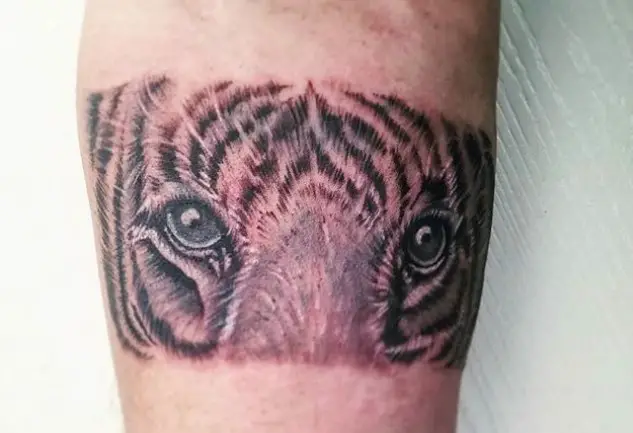 3D eye of a Tiger Tattoo on the forearm