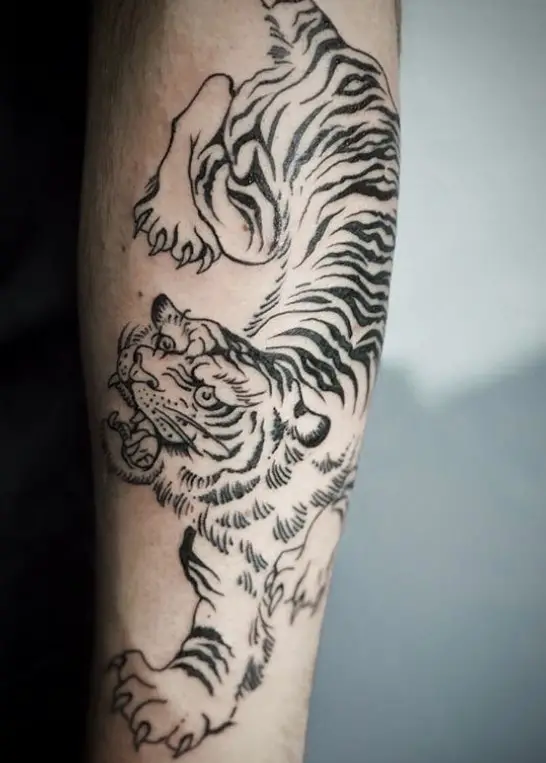 Outline of a Tiger Tattoo on the forearm