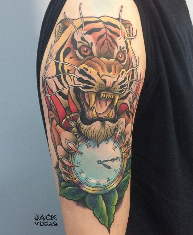 Traditional Tiger Tattoo on the shoulder