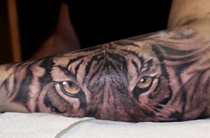 Eye of a Tiger Tattoo on the forearm