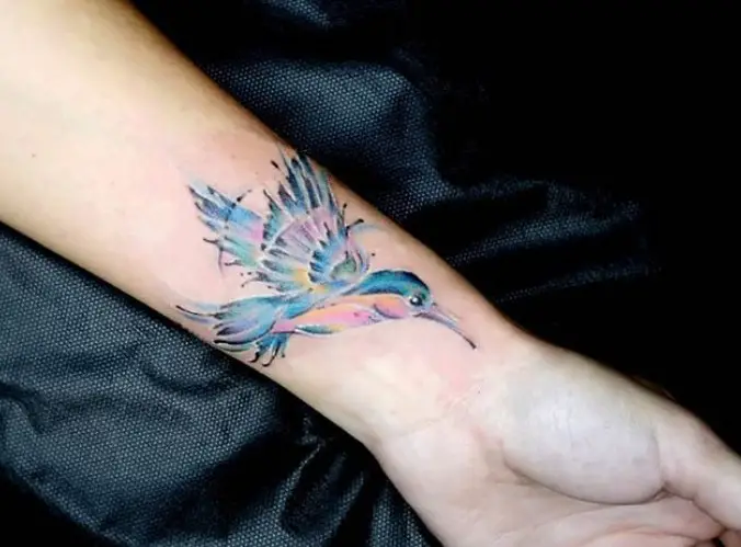 Watercolor Hummingbird Tattoo on the wrist
