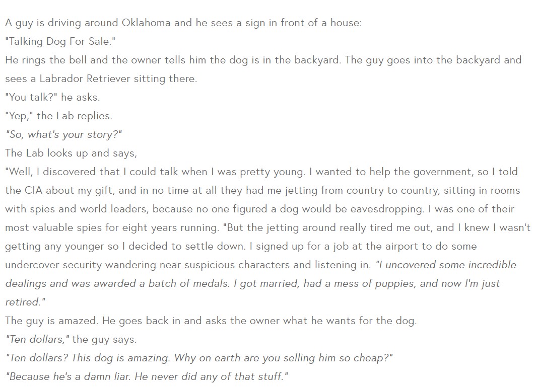 A short story about a talking Labrador for sale