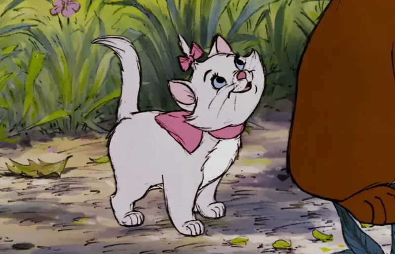Marie from the Aristocats looking up smiling