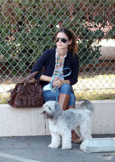 Rachel Bilson with her dog in the street