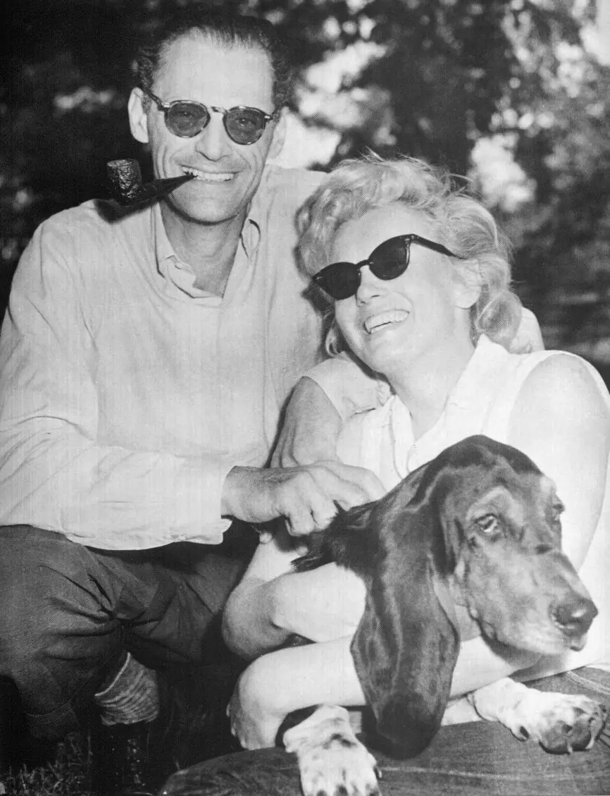 Marilyn Monroe and Arthur Miller with their Basset Hound