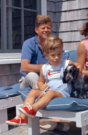 John F. Kennedy with son and Shannon and their Cocker Spaniel puppy