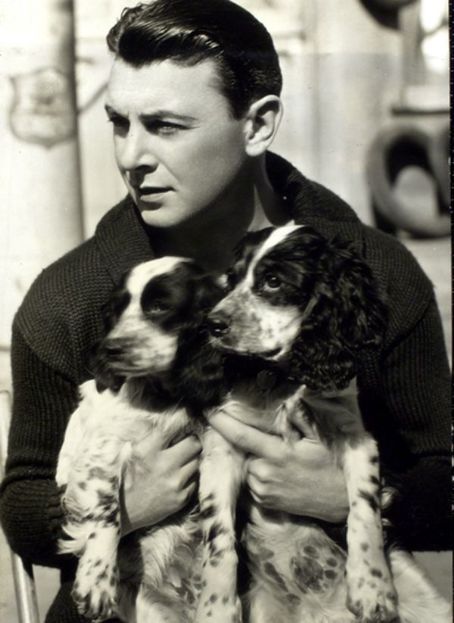 George Brent carrying his two Springer Spaniels
