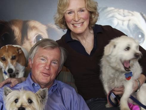 Glenn Close with his Jack Russell on his back