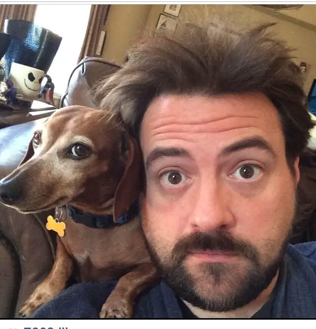 kevin smith with his dachshund dog