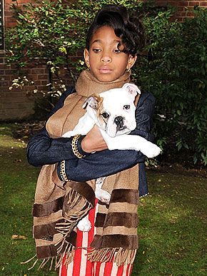 Willow Smith holding her English Bulldog