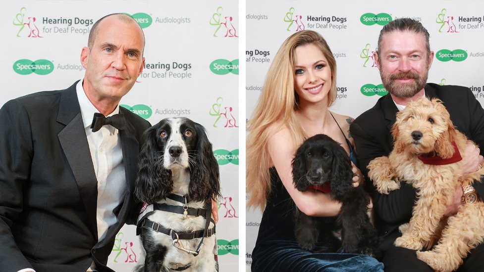 Lee Stafford with his Labradoodle sitting in his lap