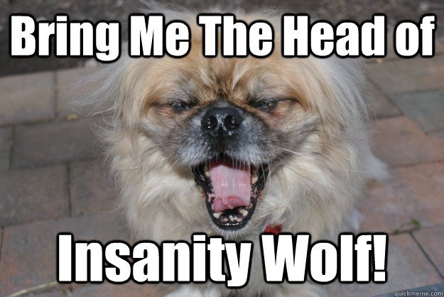 Pekingese with its mouth wide open photo with a text 