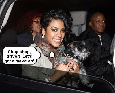 Keyshia Coles inside the car with her Schnauzer