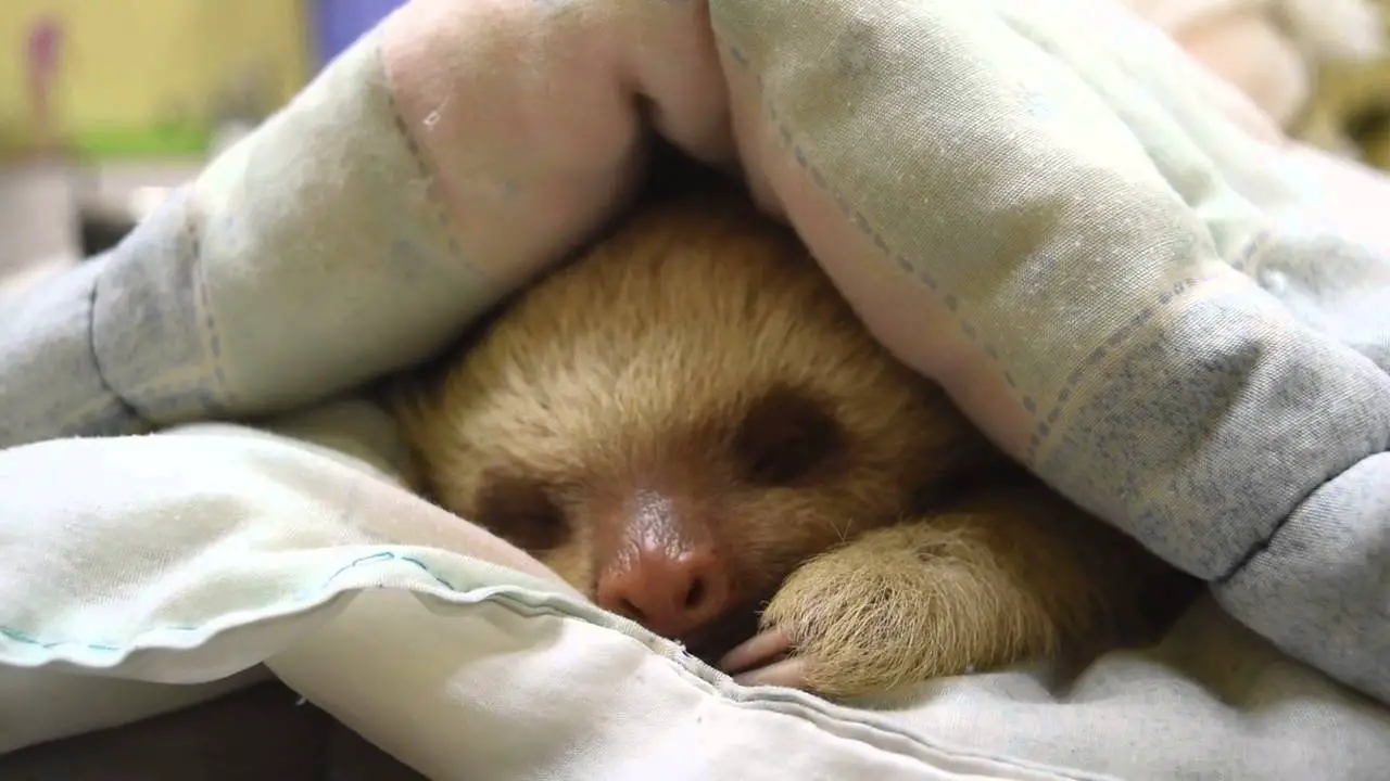 sleeping sloth under the blanket