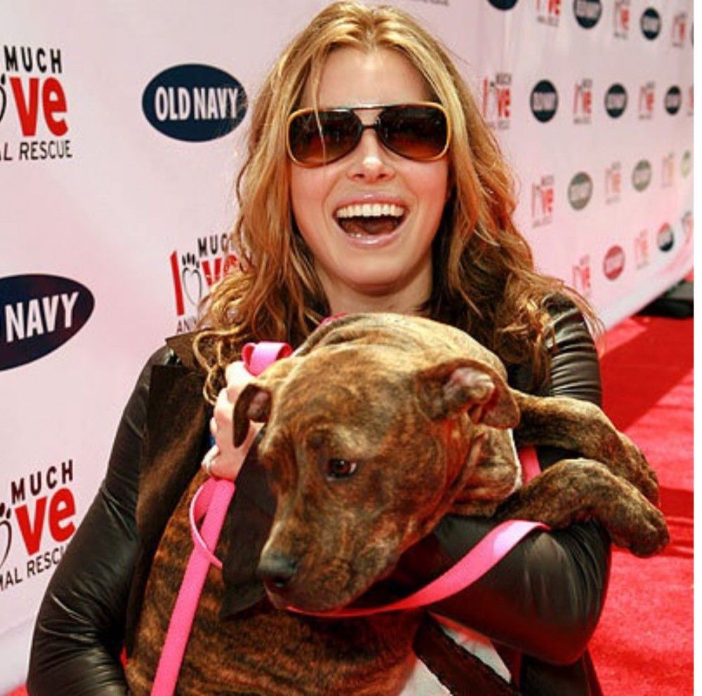  Jessica Biel carrying her Pit Bull dog