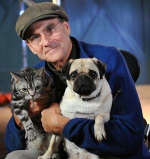 James Taylor with his pug and cat
