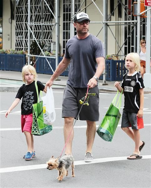 Liev Schreiber taking her Yorkie to a walk