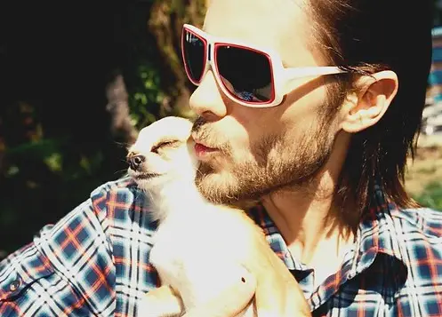 Jared Leto kissing his Chihuahua