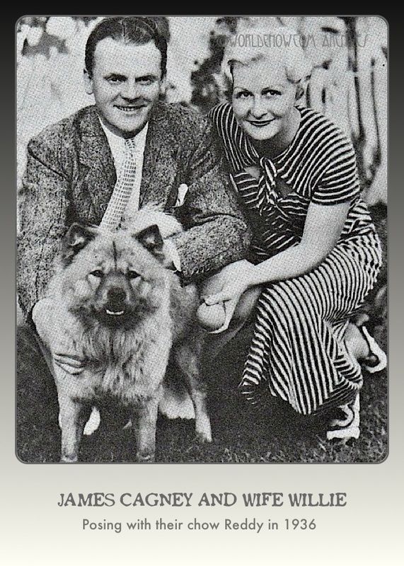 JAMES CAGNEY with his wife willie and their chowchow puppy