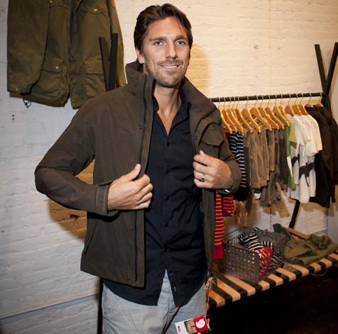 Henrik Lundqvist trying out a brown jacket