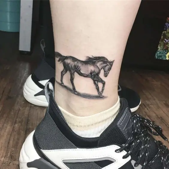 3D Horse tattoo on the ankle