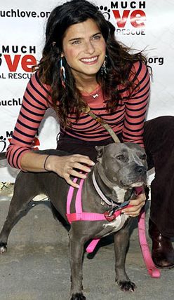 Lake Bell with her pitbull