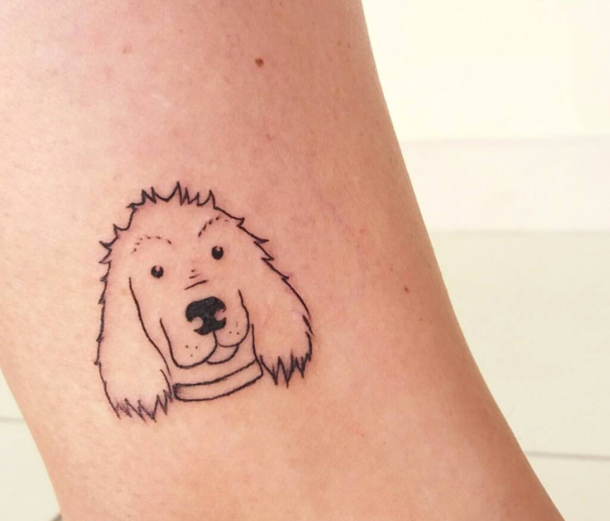 outline face of Cocker Spaniel tattoo on the ankle