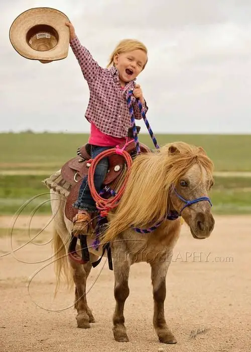 A little boy riding his pony