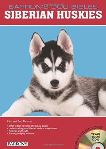 Book cover with a photo of a Siberian Husky puppy and a title 