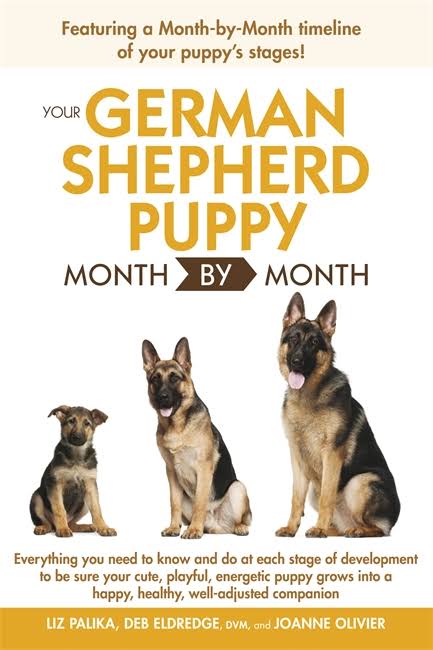 A book cover with photos of german shepherd from puppy to adult and with title - Your German Shepherd Puppy