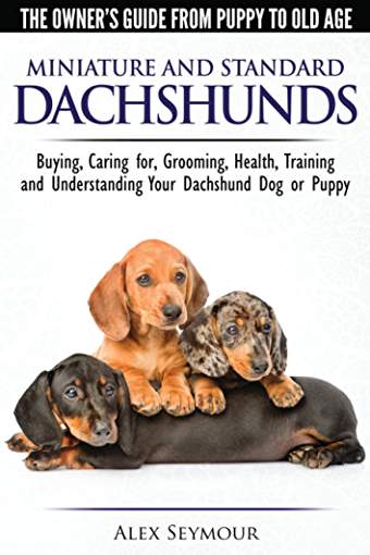 book cover with photo of three Dachshunds and a title 