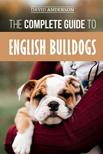 Book cover with the photo of an English Bulldog puppy in the arms of a woman and titled as 