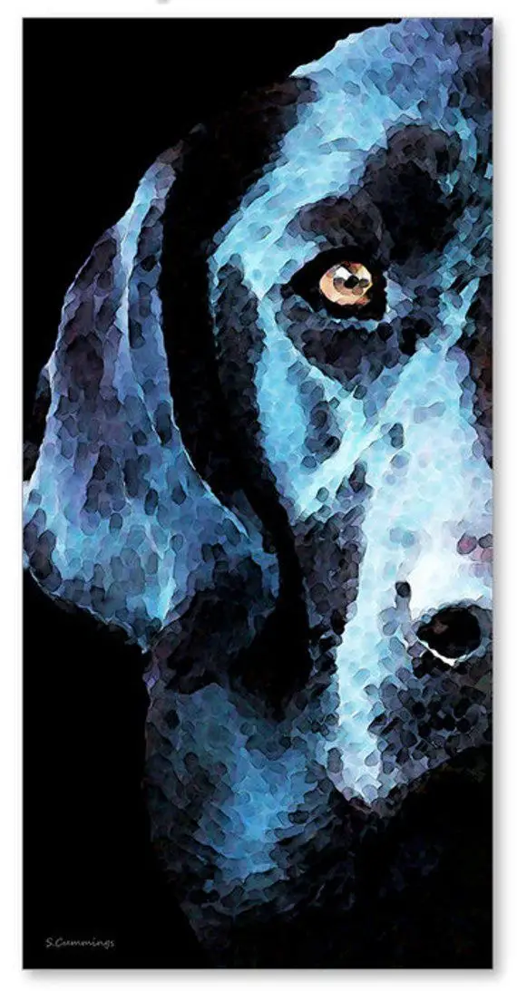 Labrador Retriever in a unique painting style with neon blue colors