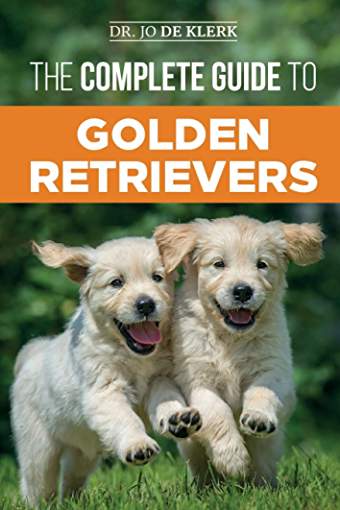 book cover with title The Complete Guide to Golden Retrievers: Finding, Raising, Training, and Loving Your Golden Retriever Puppy and a photo of a two Golden Retriever puppies running in the yard