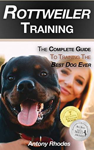 photo of a woman embracing her Rottweiler and with title - Rottweiler Training: The Complete Guide To Training the Best Dog Ever