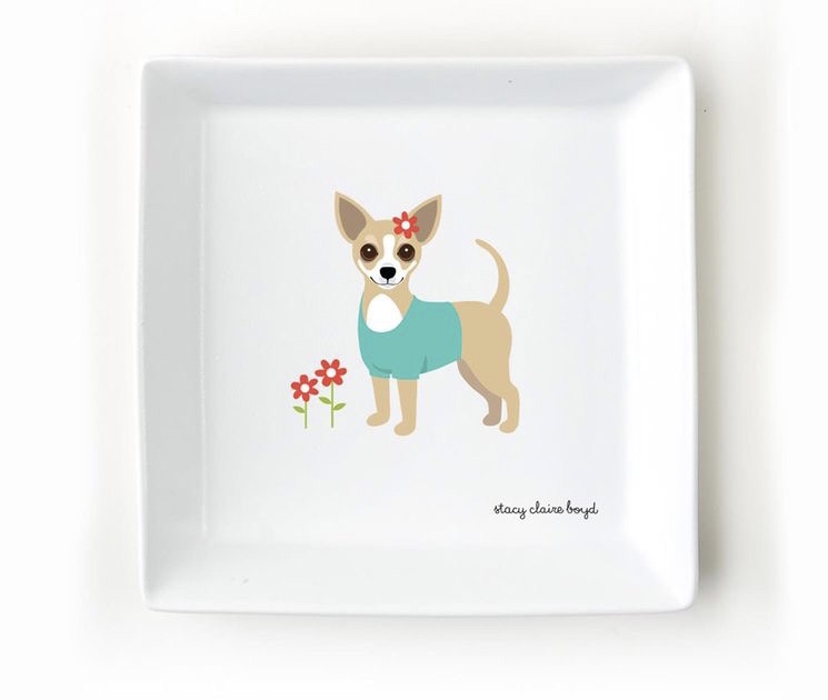 square plate with chihuahua artwork print