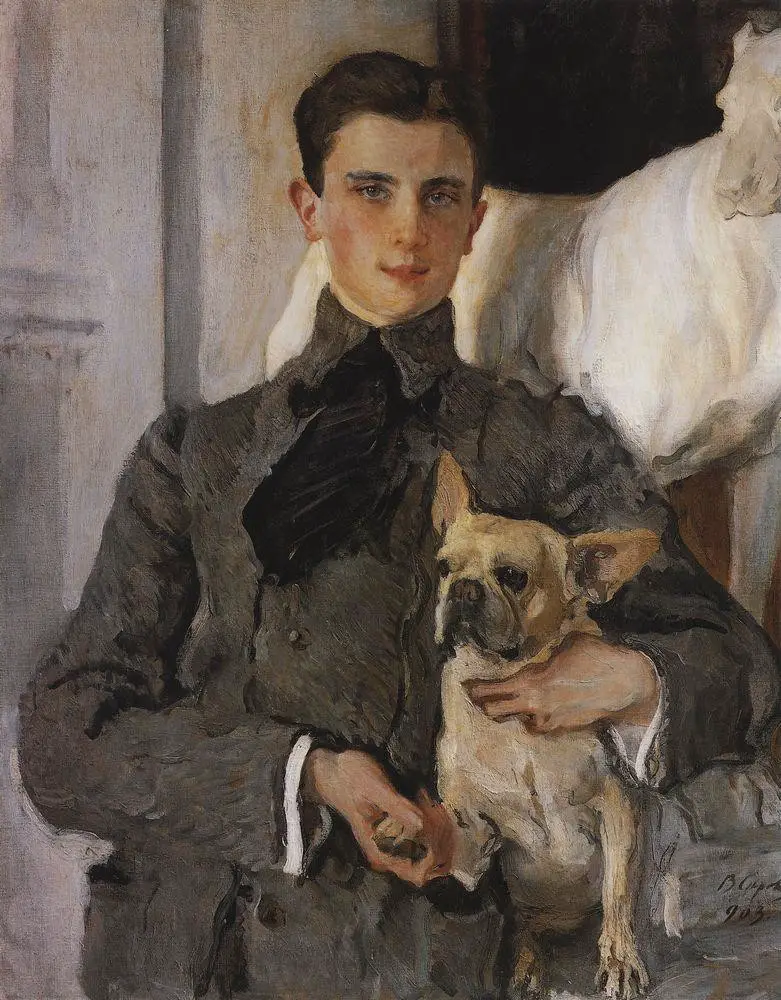  artwork of Count F.F.Sumarokov-Elston, later Prince Yusupov with his French Bulldog