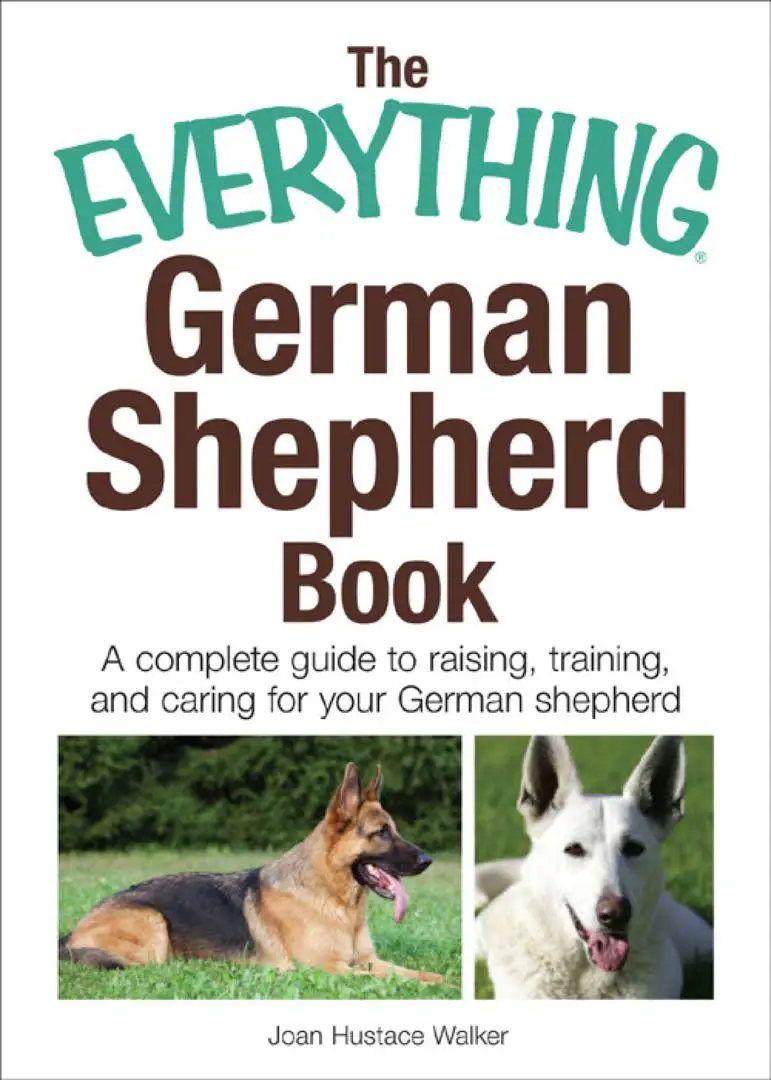 book cover with two photos of German Shepherds and a title - German Shepherd book, a complete guide to raising, training, and caring for your German Shepherd