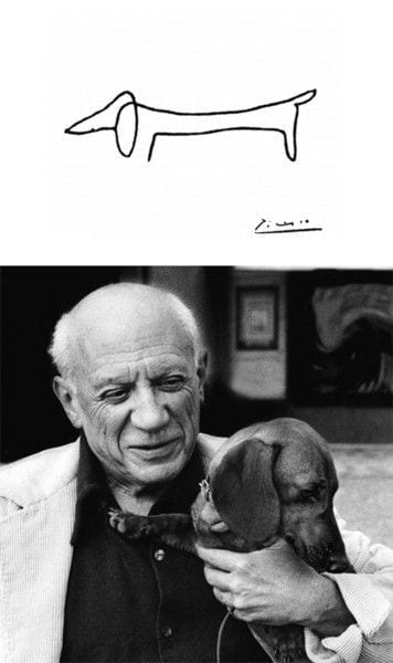  Picasso carrying his dachshund dog