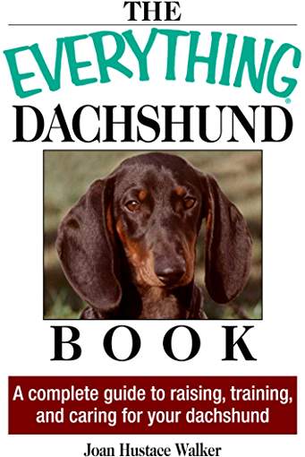 Book cover with the face of a Dachshund and a title 