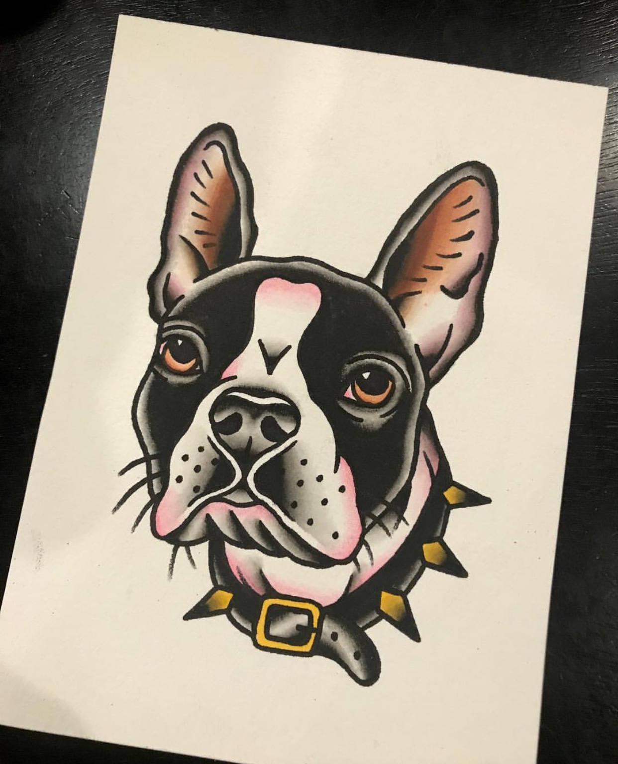 face of Boston Terrier artwork in a bond paper