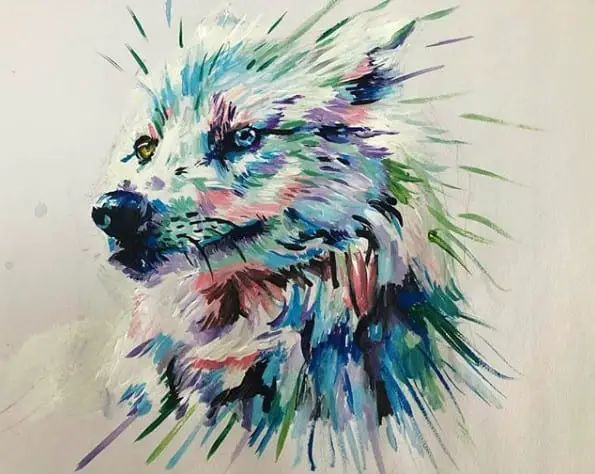 A colorful painting of a Wolf
