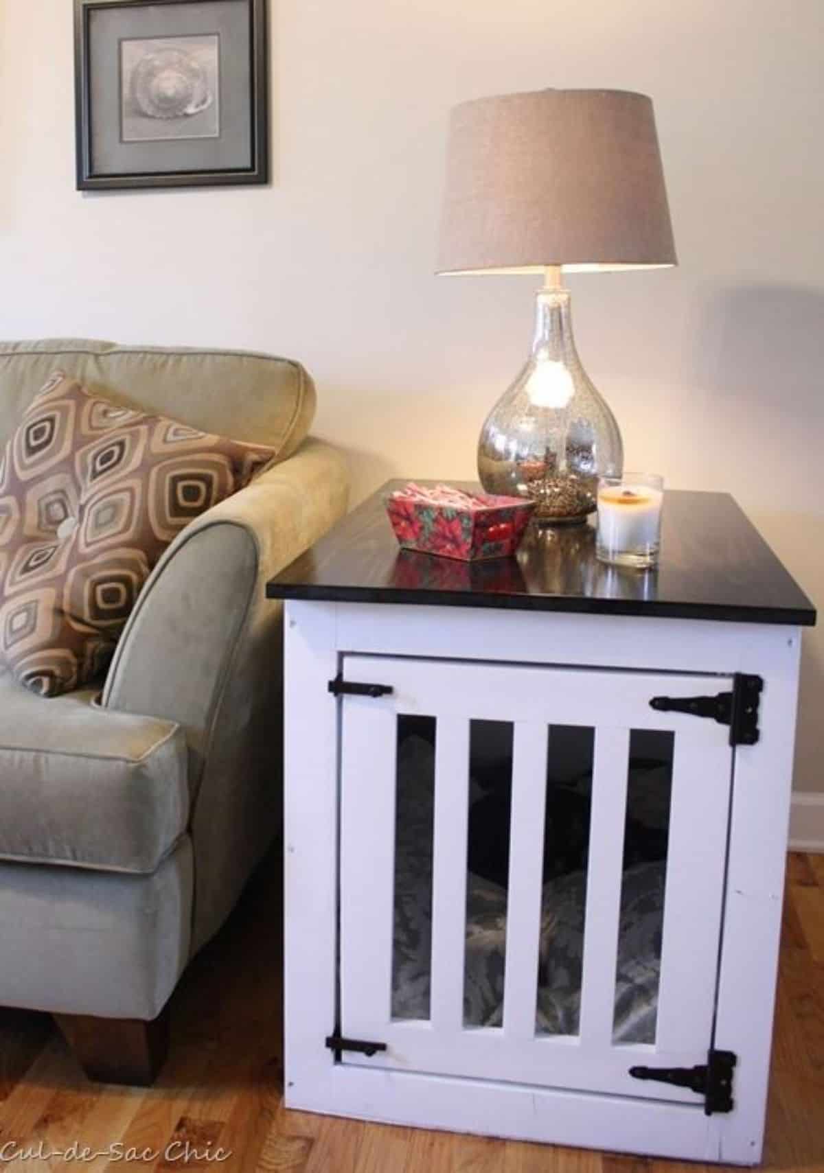 black and white coffee table dog crate